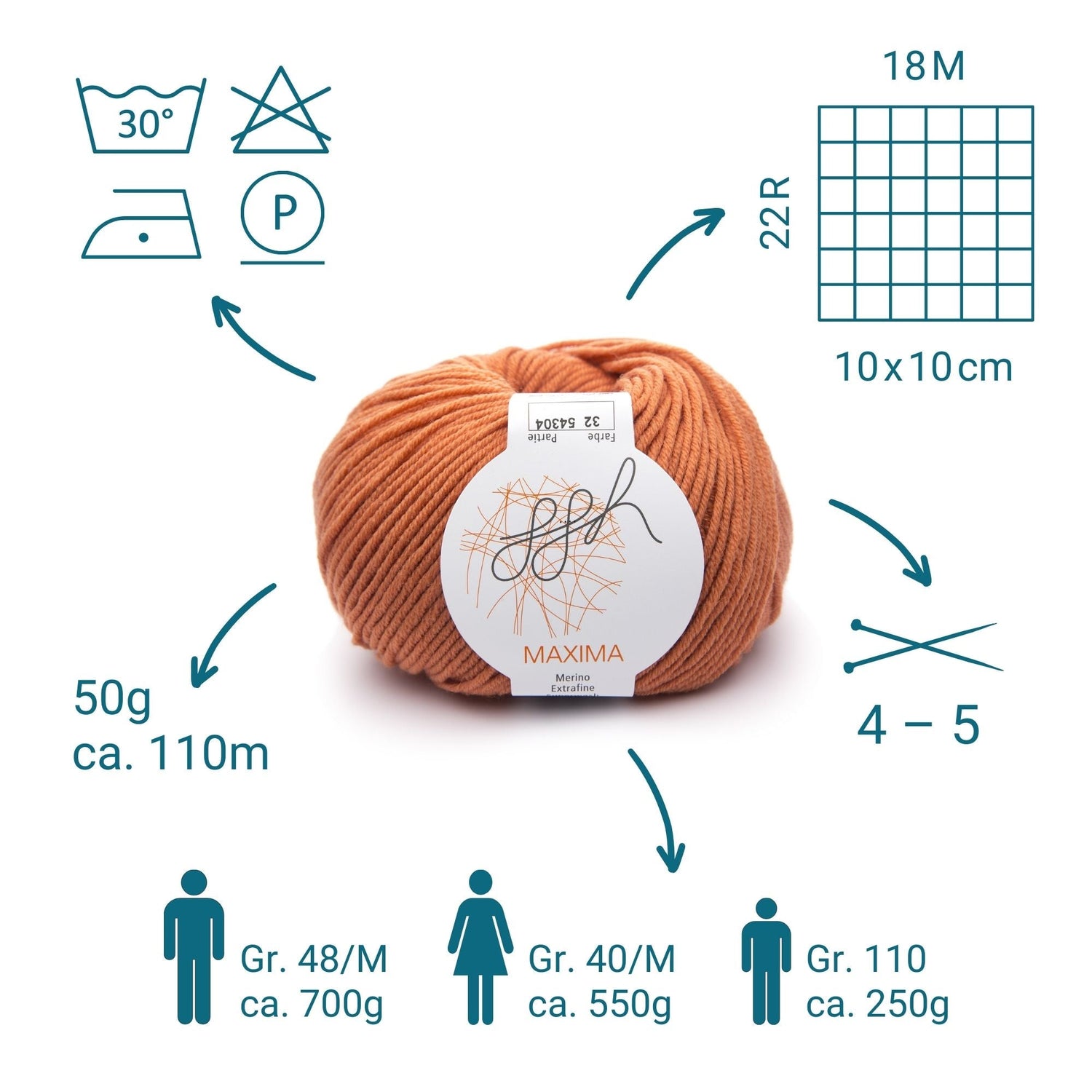 ggh Maxima | Merinowolle | 110m/50g | 032 - Rostorange - ggh Wolle