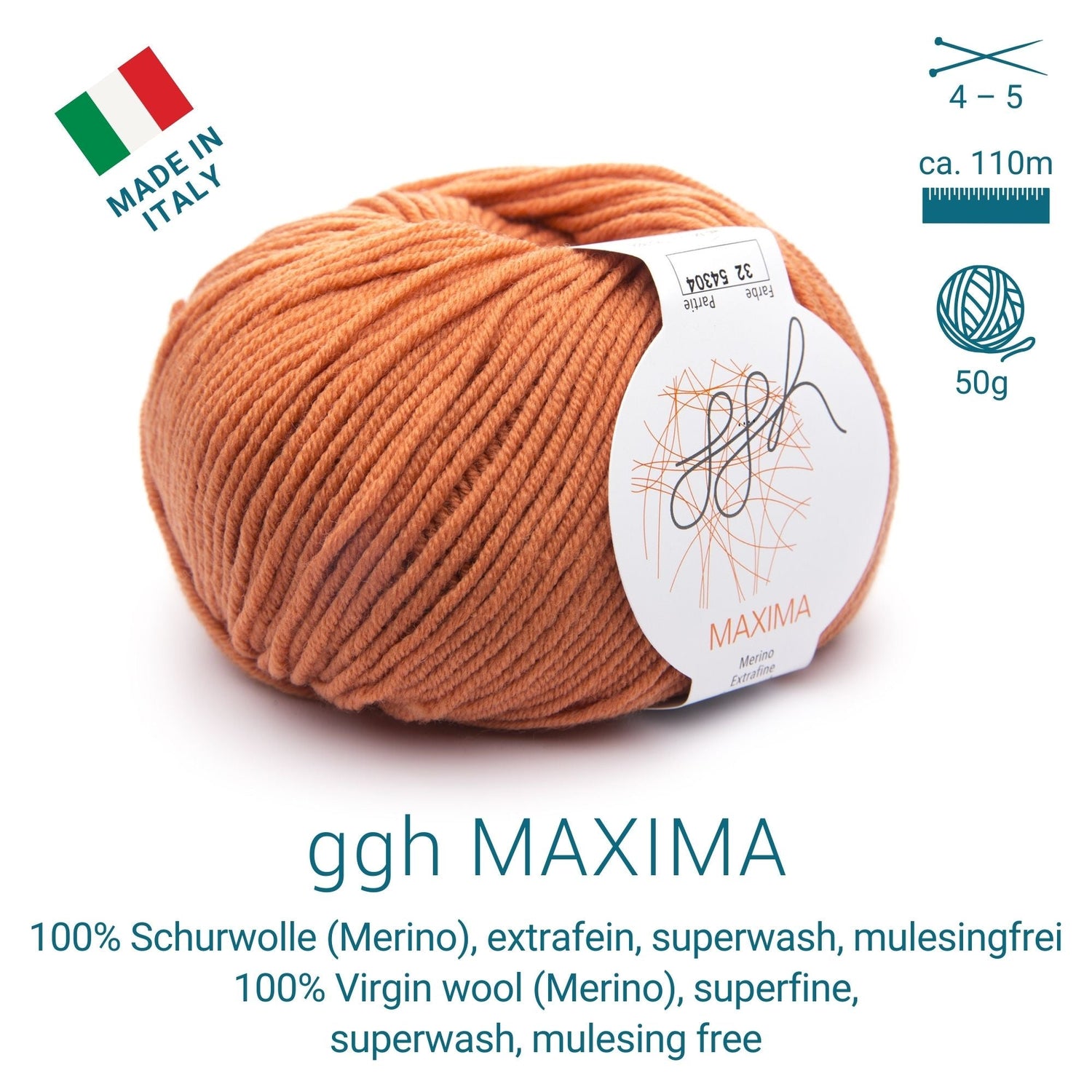 ggh Maxima | Merinowolle | 110m/50g | 032 - Rostorange - ggh Wolle