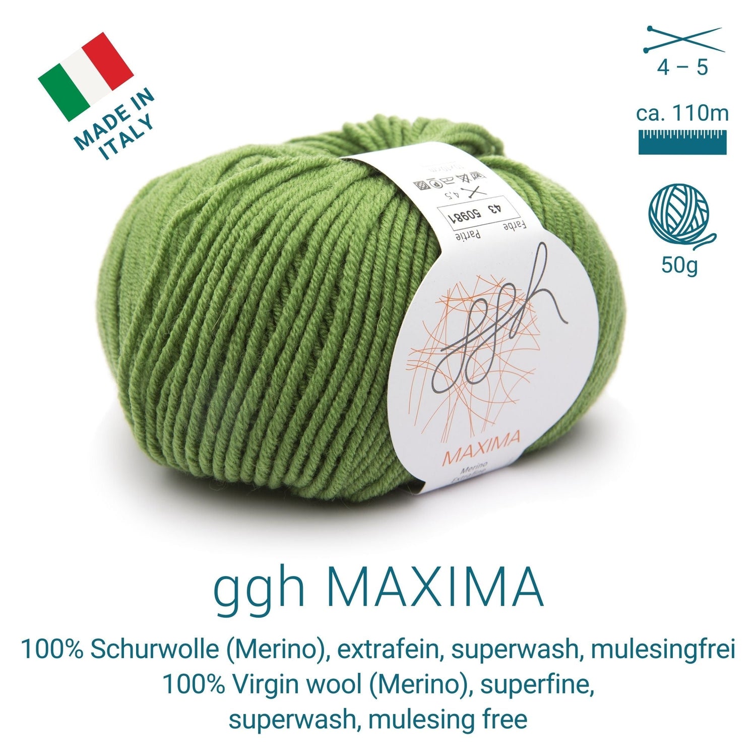 ggh Maxima | Merinowolle | 110m/50g | 043 - Grün - ggh Wolle