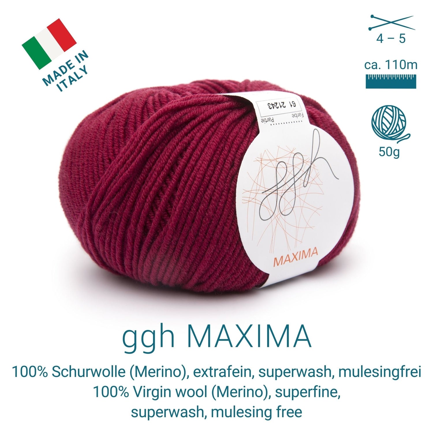 ggh Maxima | Merinowolle | 110m/50g | 061 - Blutrot - ggh Wolle