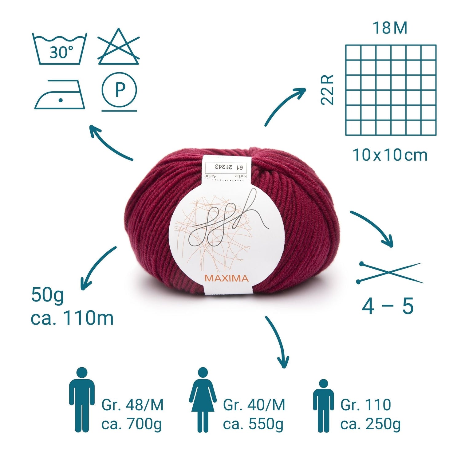 ggh Maxima | Merinowolle | 110m/50g | 061 - Blutrot - ggh Wolle