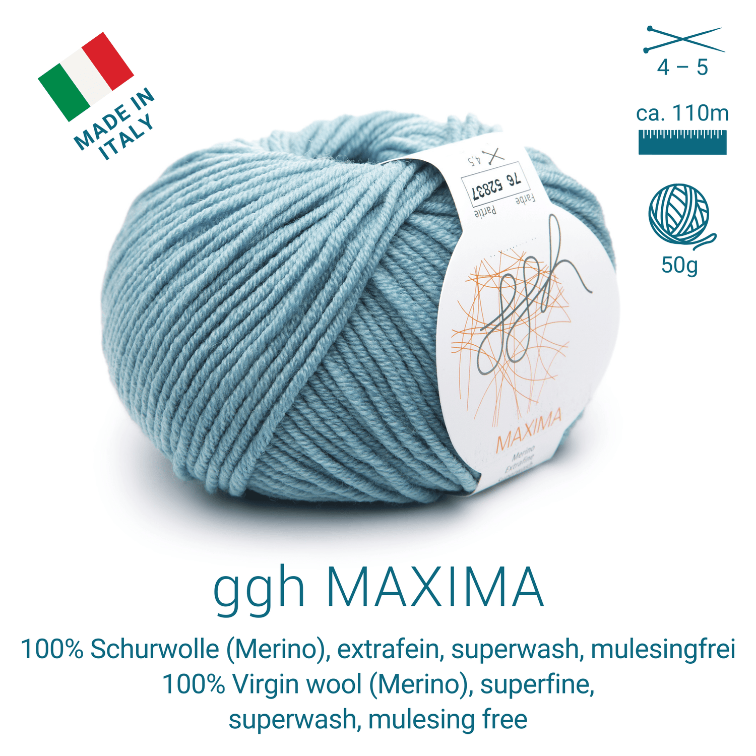 ggh Maxima | Merinowolle | 110m/50g | 076 - Arktisblau - ggh Wolle