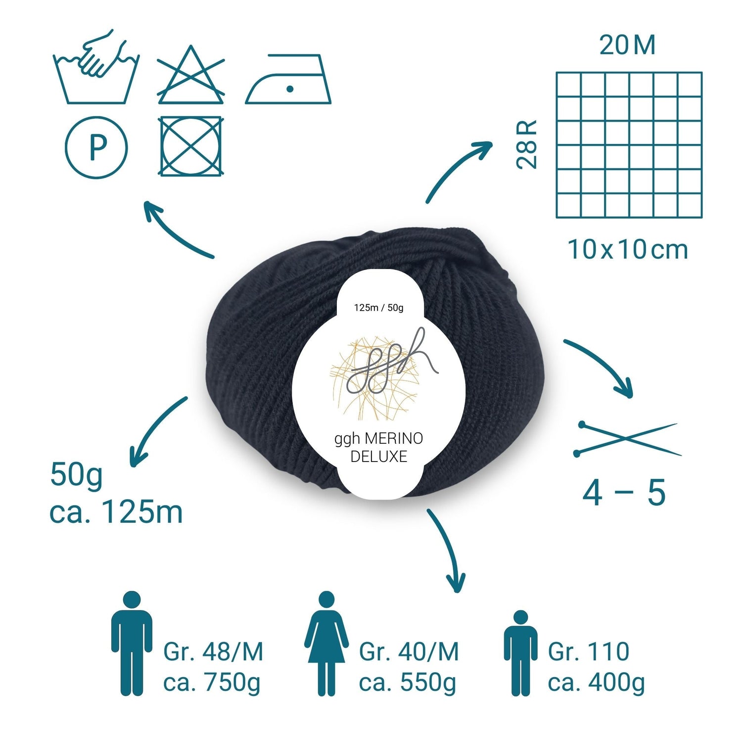 ggh Merino Deluxe - 300g Set (6x50g) - 001 - Schwarz - ggh Wolle