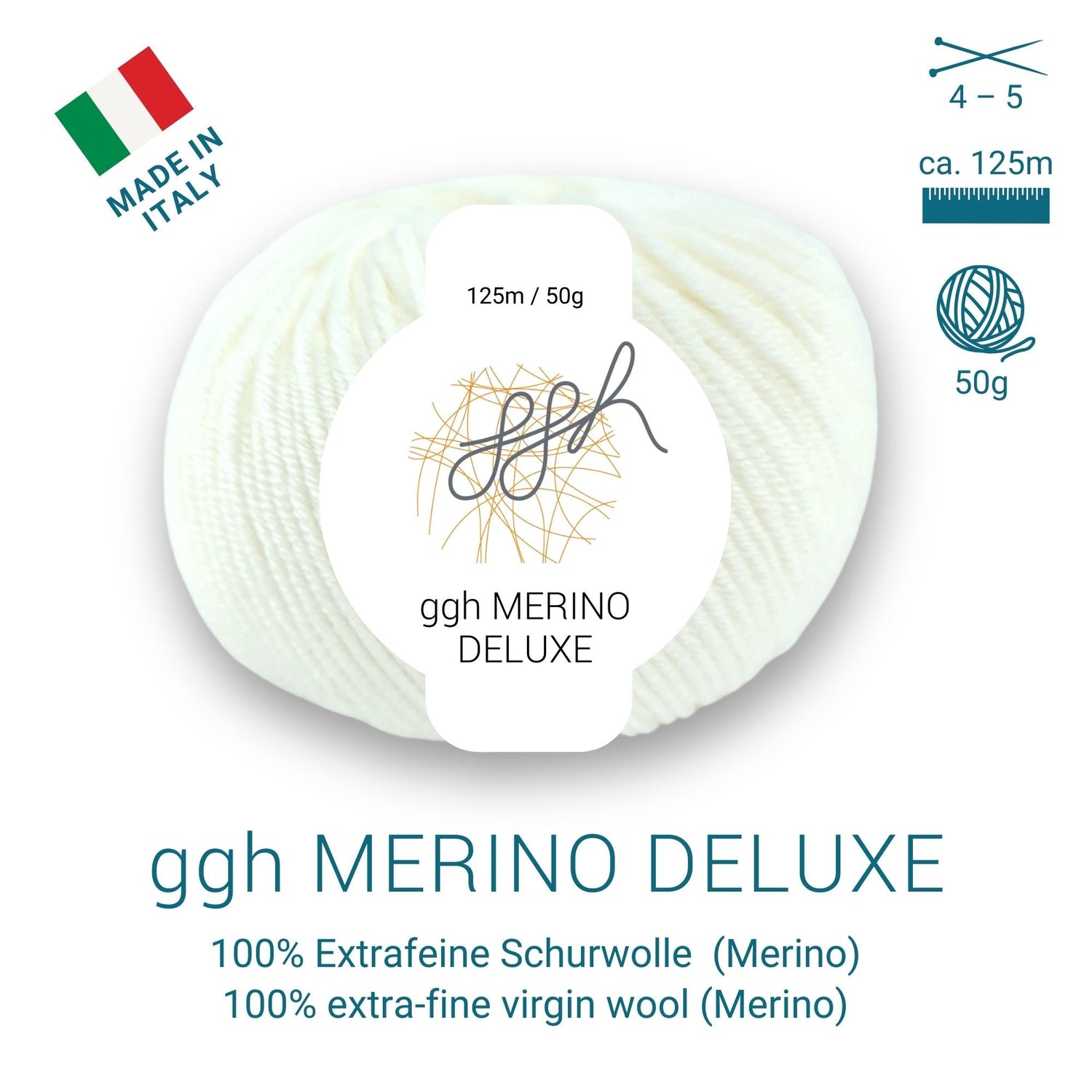 ggh Merino Deluxe - 300g Set (6x50g) - 002 - Weiß - ggh Wolle