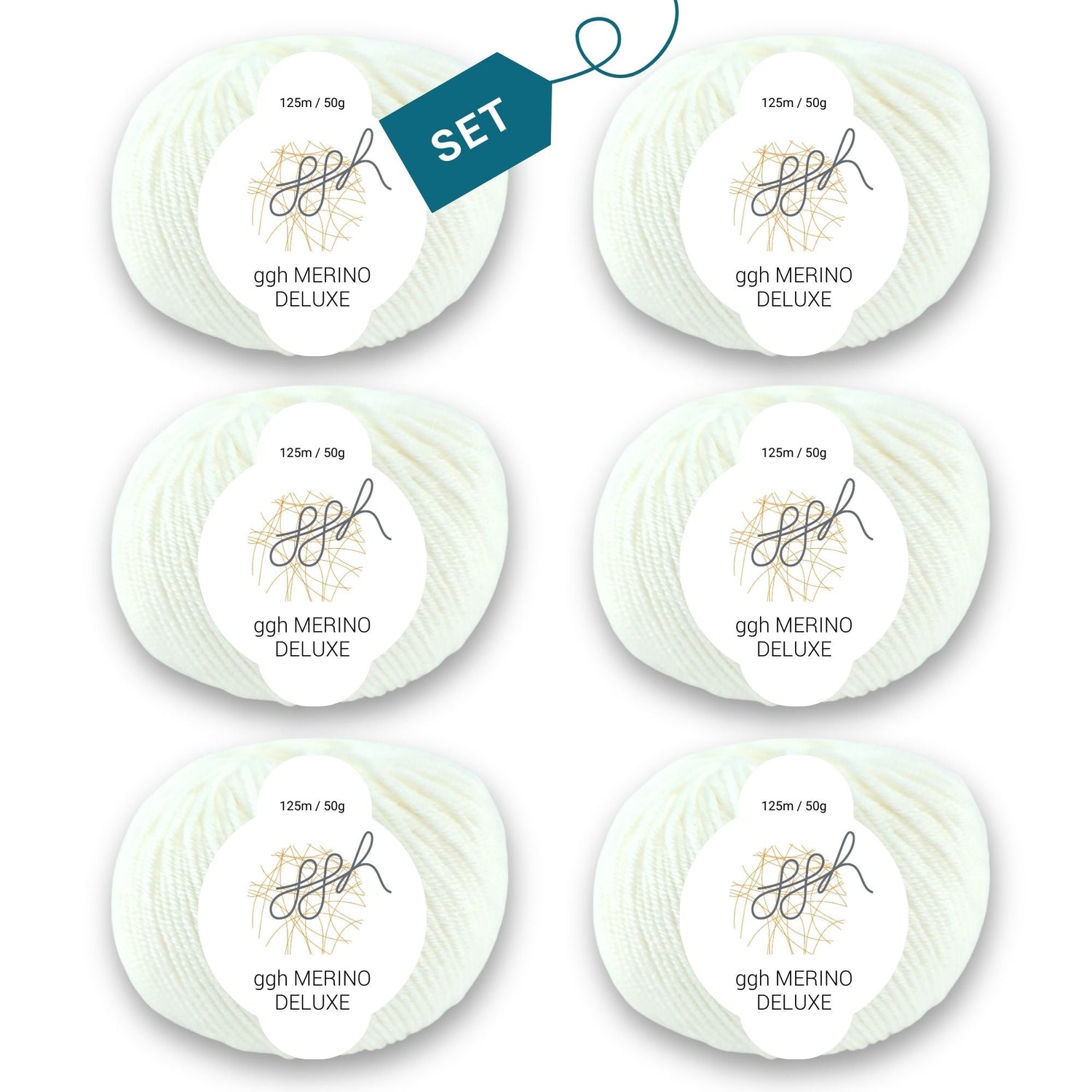 ggh Merino Deluxe - 300g Set (6x50g) - 002 - Weiß - ggh Wolle