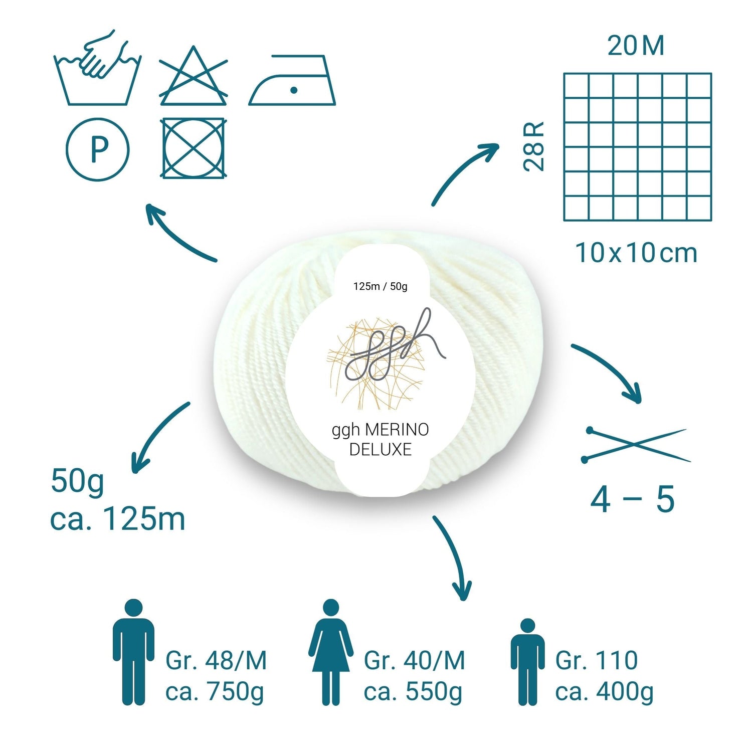 ggh Merino Deluxe - 300g Set (6x50g) - 002 - Weiß - ggh Wolle