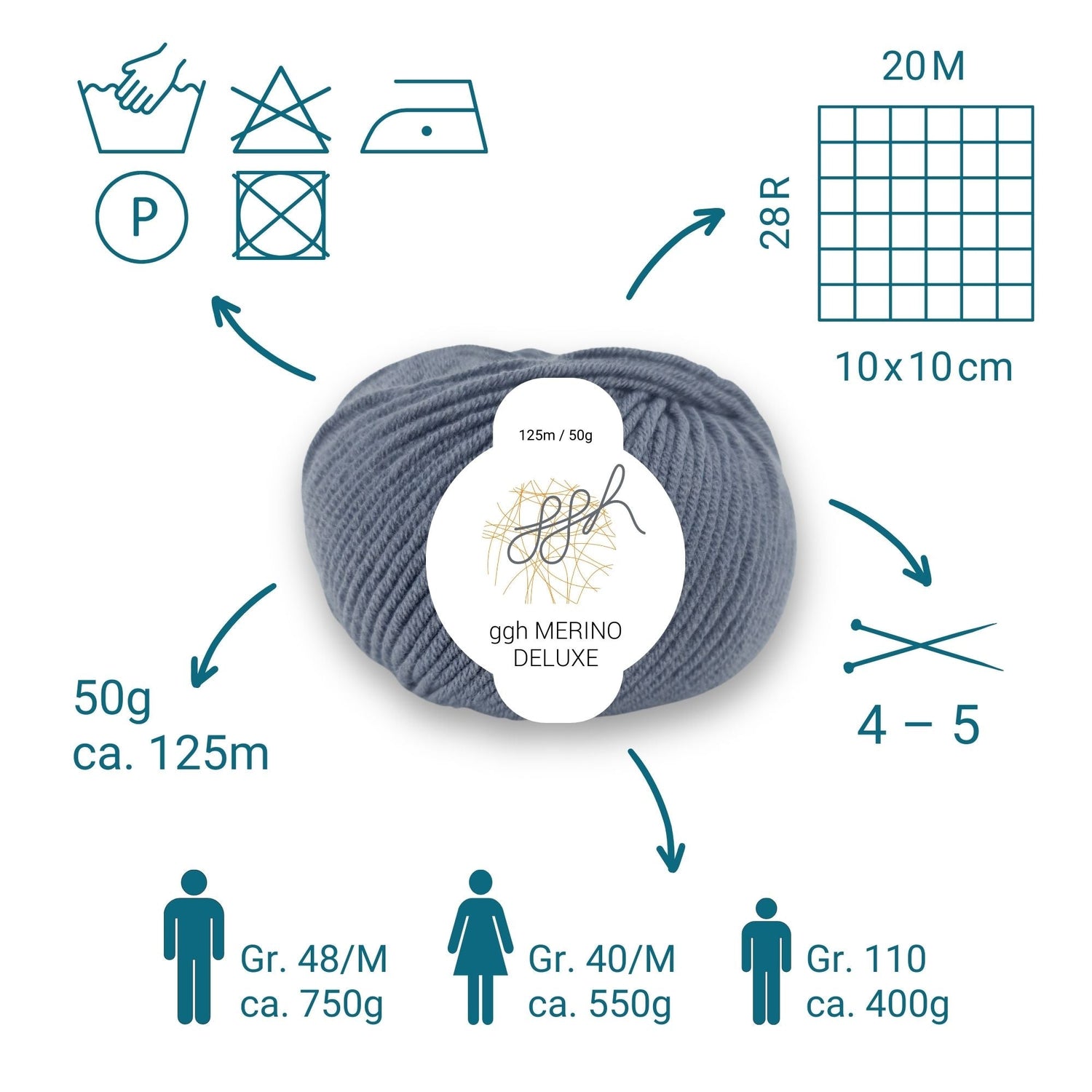 ggh Merino Deluxe - 300g Set (6x50g) - 004 - Mittelgrau - ggh Wolle