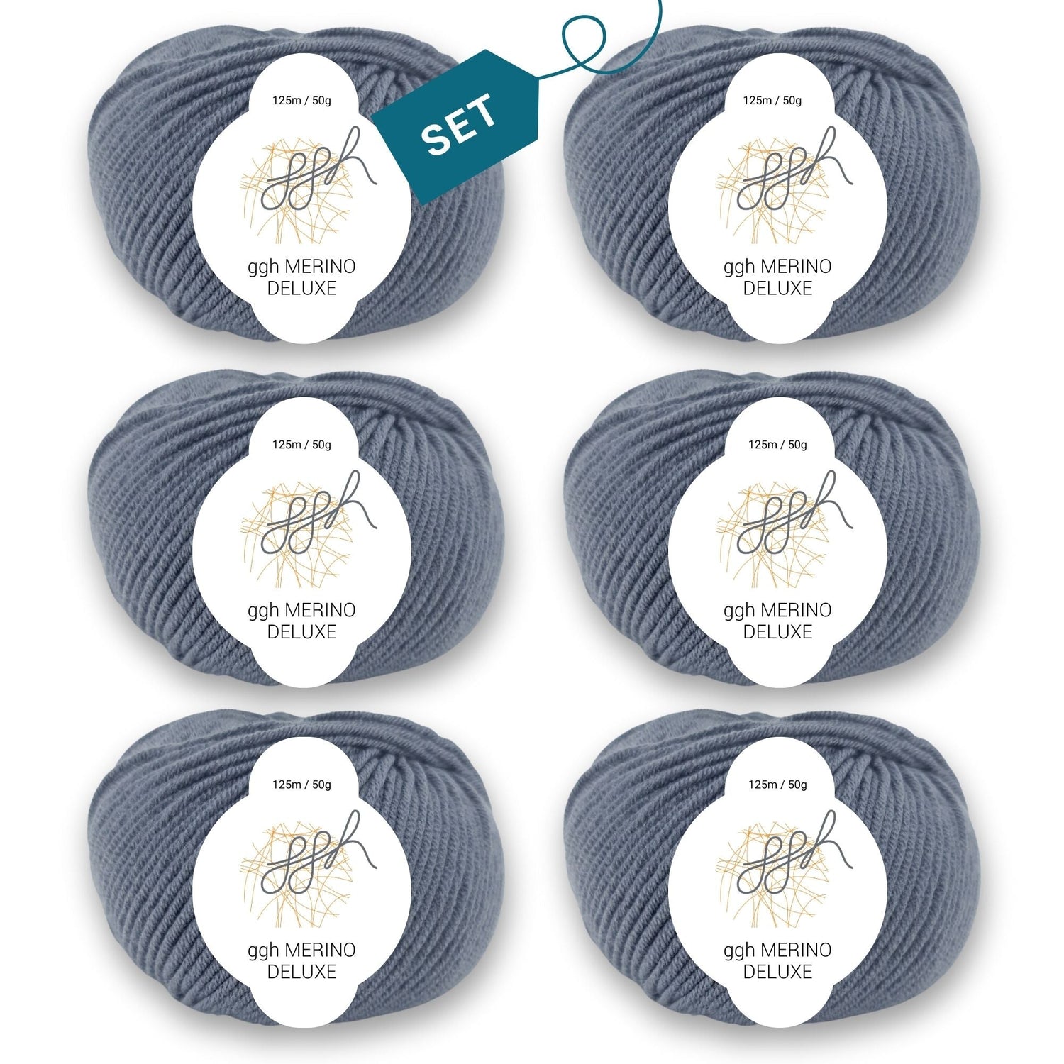 ggh Merino Deluxe - 300g Set (6x50g) - 004 - Mittelgrau - ggh Wolle