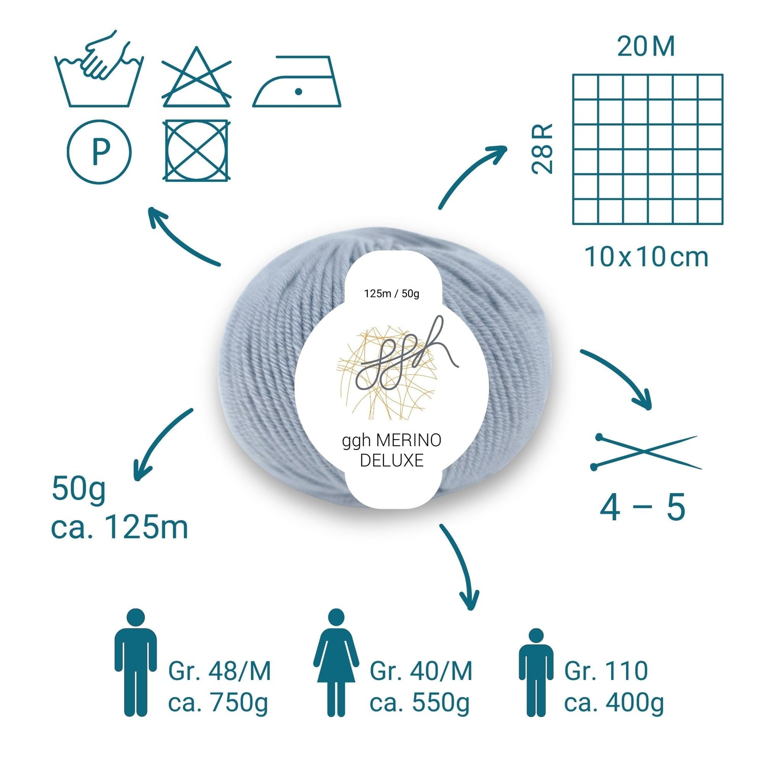 ggh Merino Deluxe - 300g Set (6x50g) - 006 - Hellgrau - ggh Wolle