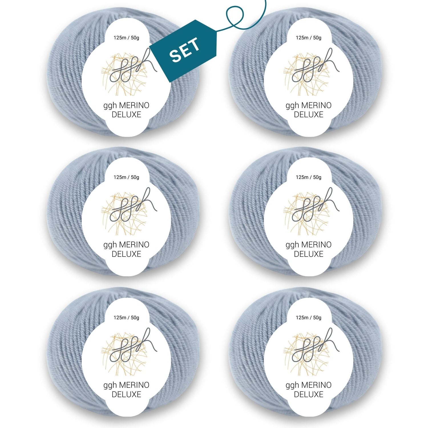 ggh Merino Deluxe - 300g Set (6x50g) - 006 - Hellgrau - ggh Wolle