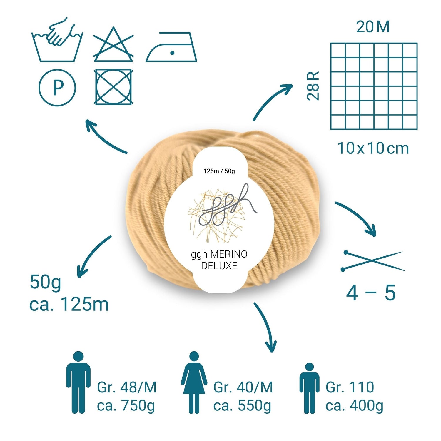 ggh Merino Deluxe - 300g Set (6x50g) - 008 – Beigebraun - ggh Wolle