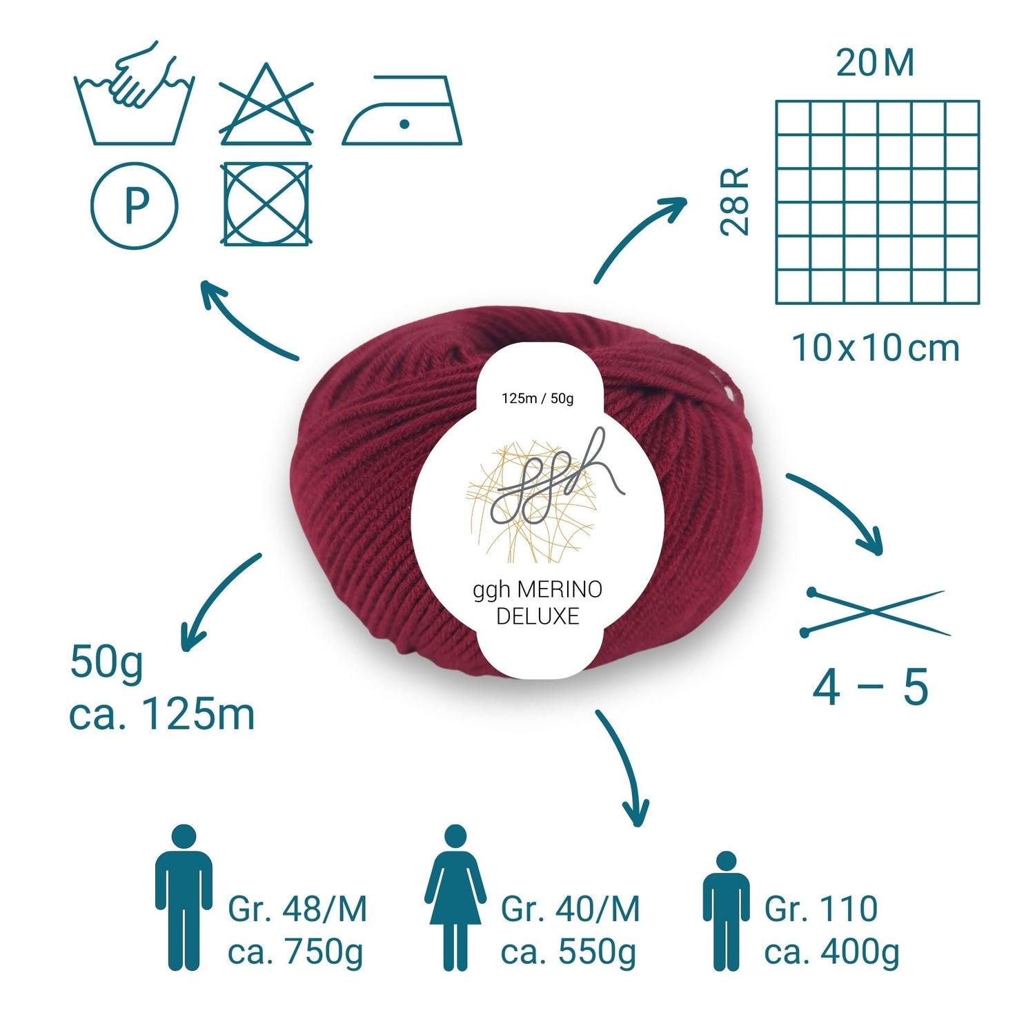 ggh Merino Deluxe - 300g Set (6x50g) - 010 - Bordeauxrot - ggh Wolle