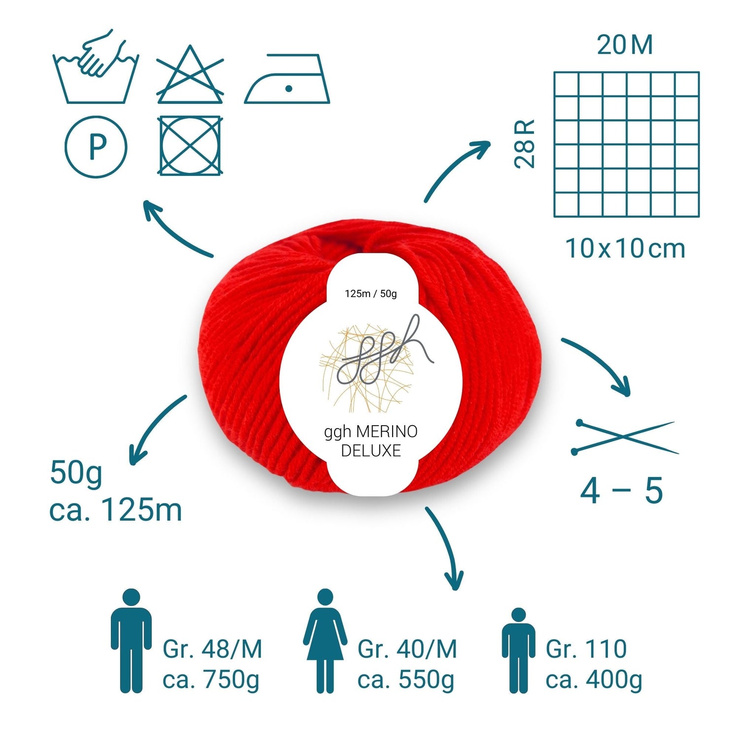 ggh Merino Deluxe - 300g Set (6x50g) - 011 - Rot - ggh Wolle