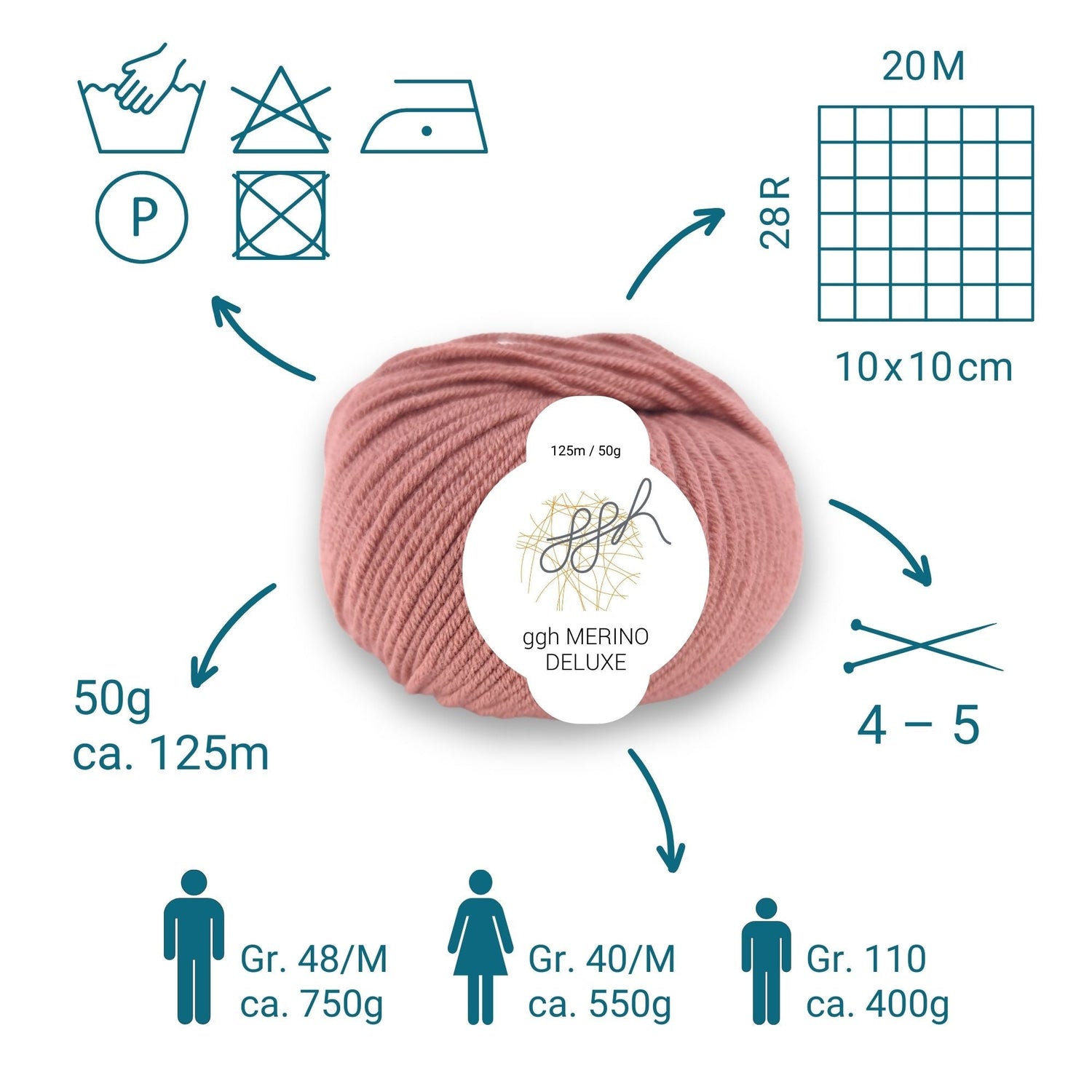 ggh Merino Deluxe - 300g Set (6x50g) - 013 - Rosenholz - ggh Wolle