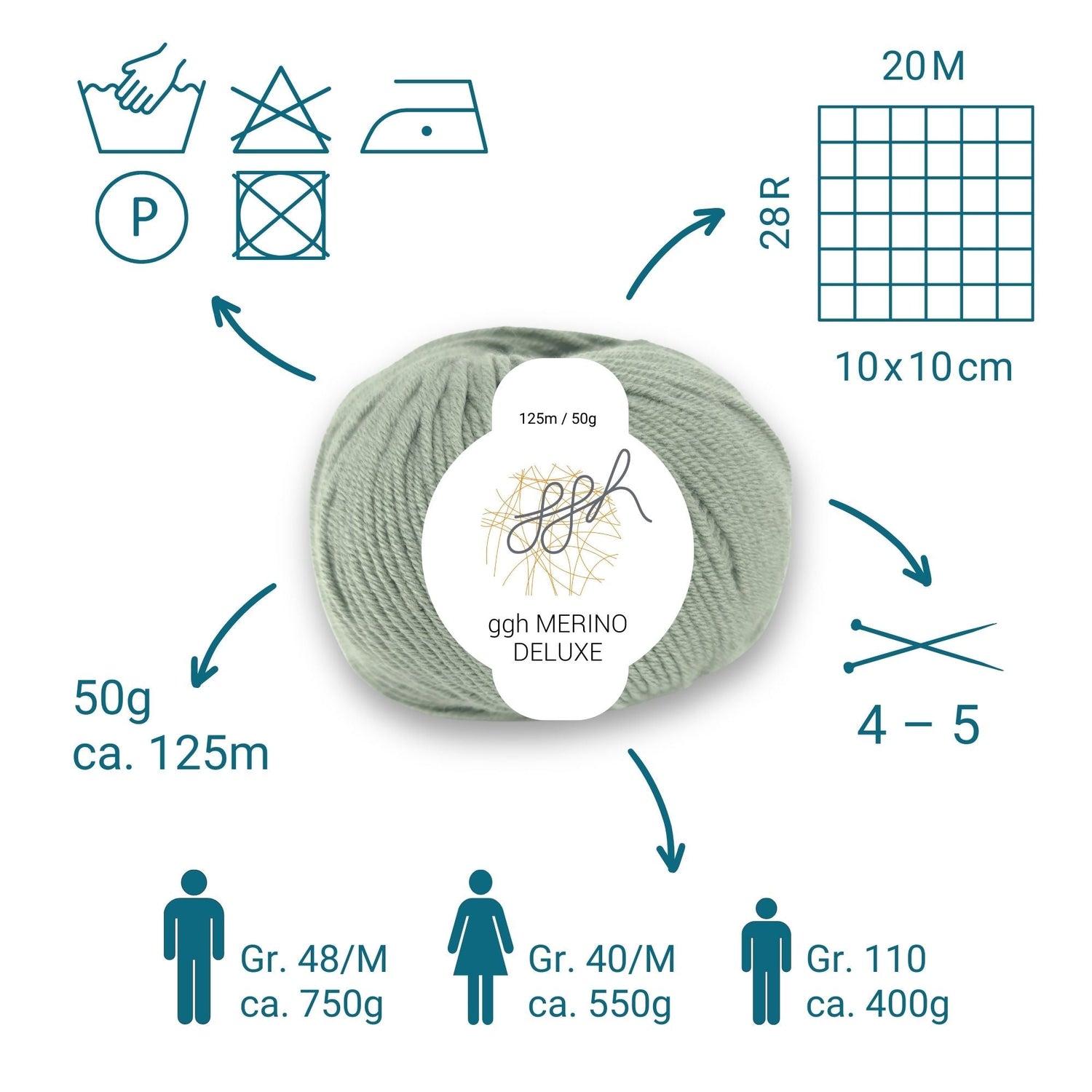 ggh Merino Deluxe - 300g Set (6x50g) - 018 - Schilfgrün - ggh Wolle