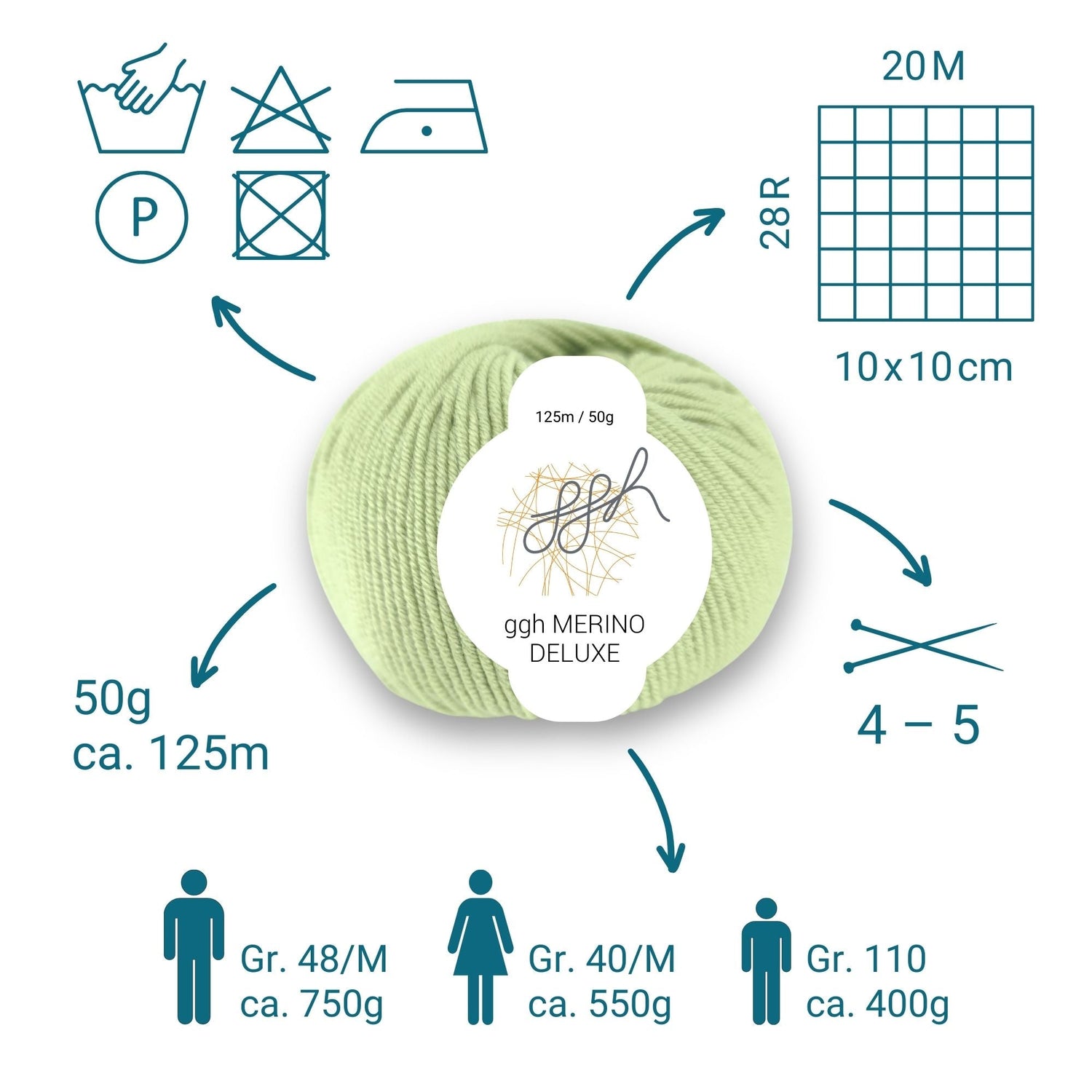ggh Merino Deluxe - 300g Set (6x50g) - 019 - Helles Limettengrün - ggh Wolle