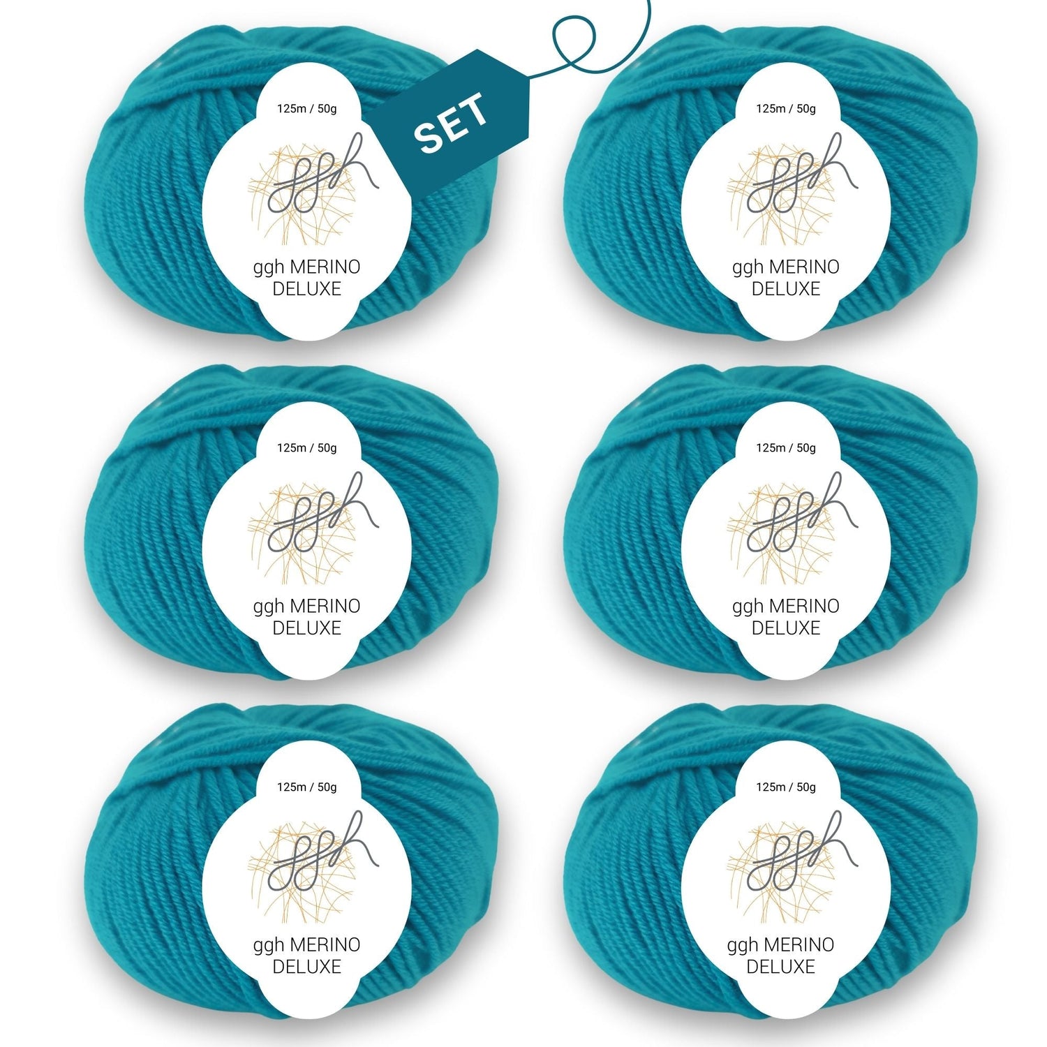 ggh Merino Deluxe - 300g Set (6x50g) - 025 - Ozeangrün - ggh Wolle