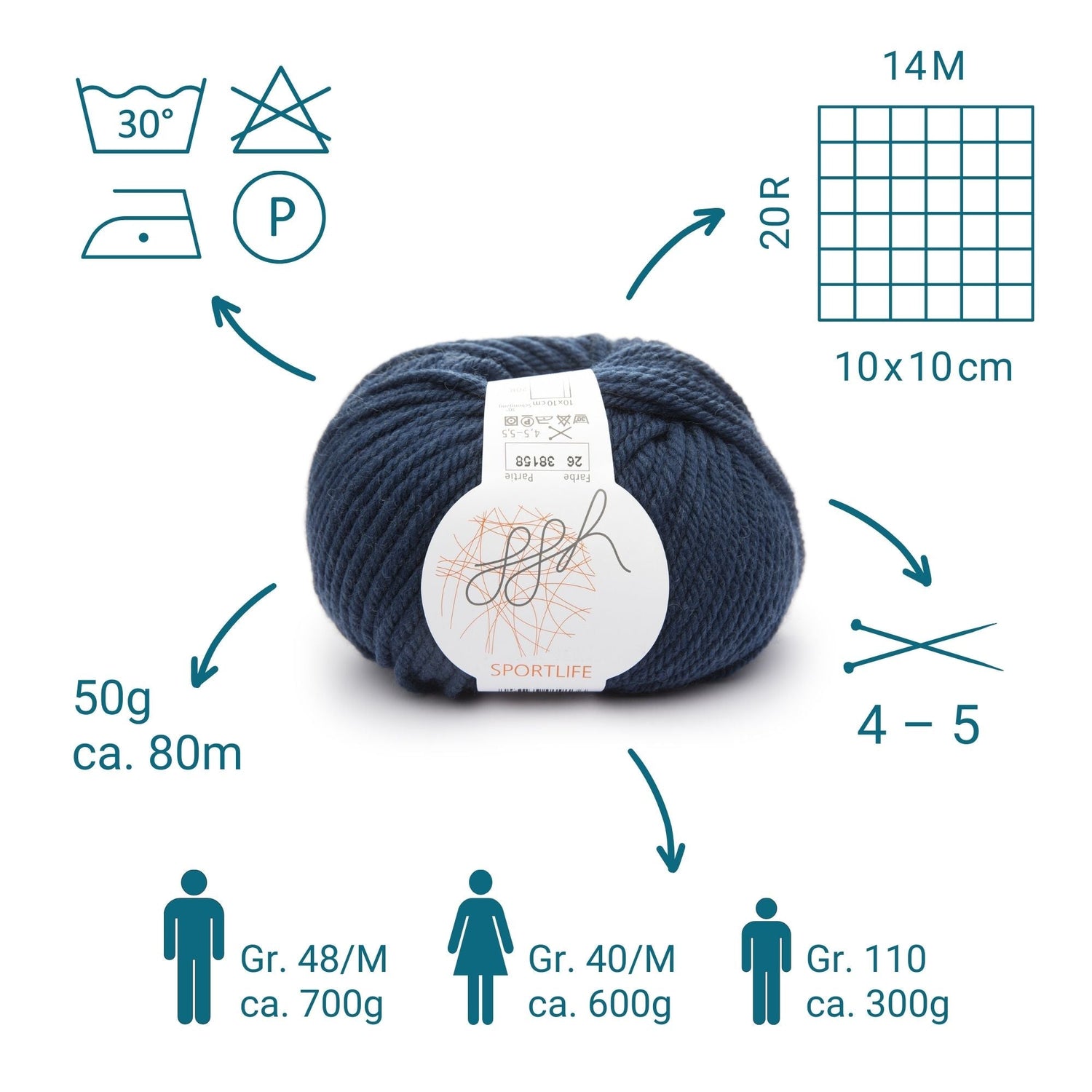 ggh Sportlife Box | Set mit 300g (6x50g) | 026 – Entenblau - ggh Wolle