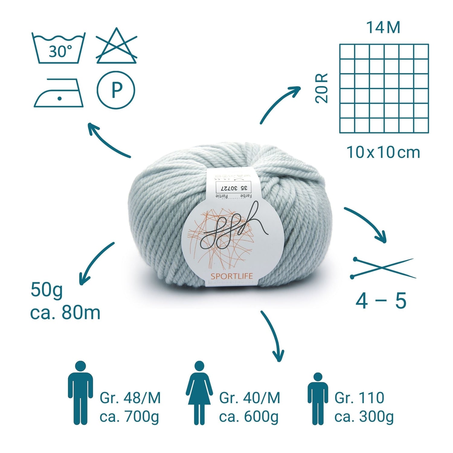 ggh Sportlife Box | Set mit 300g (6x50g) | 035 – Eisgrau - ggh Wolle