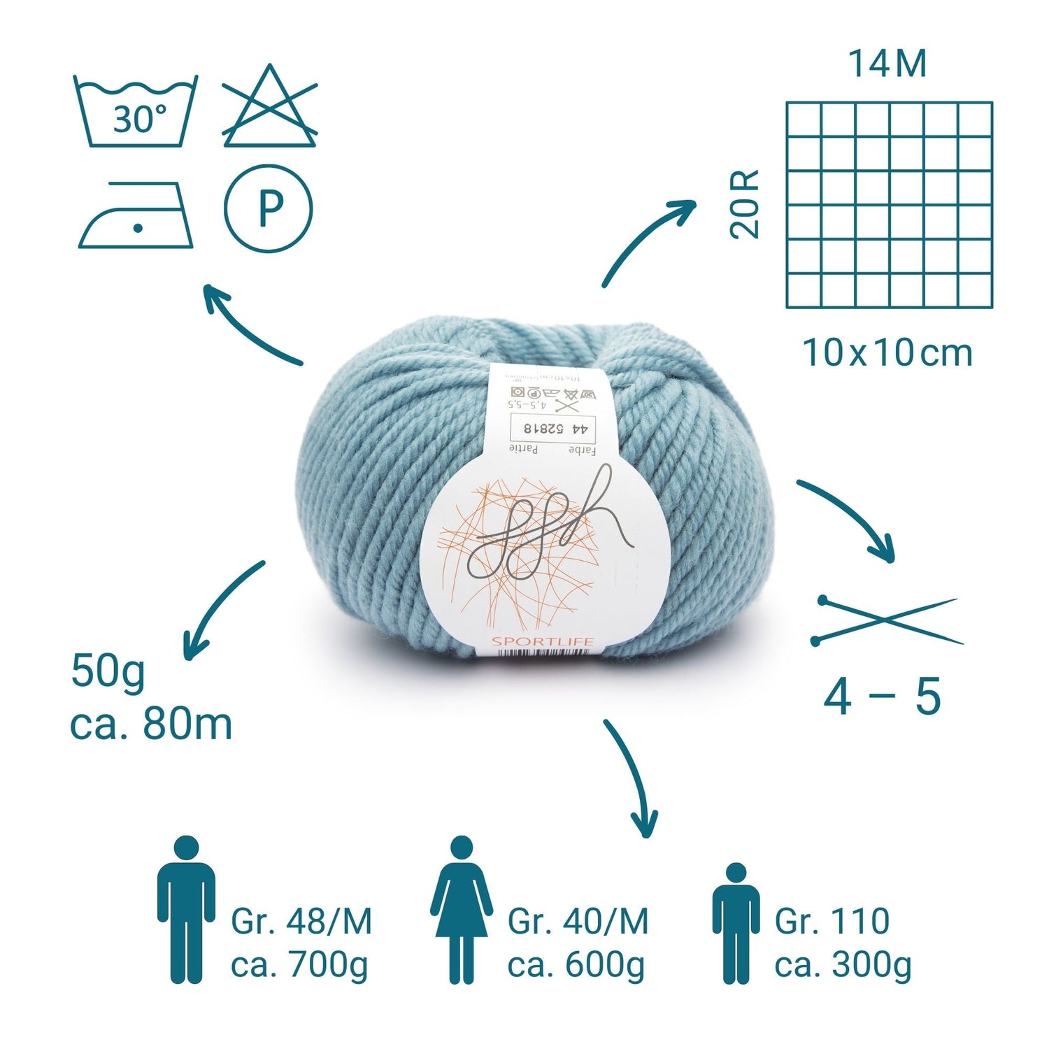 ggh Sportlife Box | Set mit 300g (6x50g) | 044 – Arktisblau - ggh Wolle