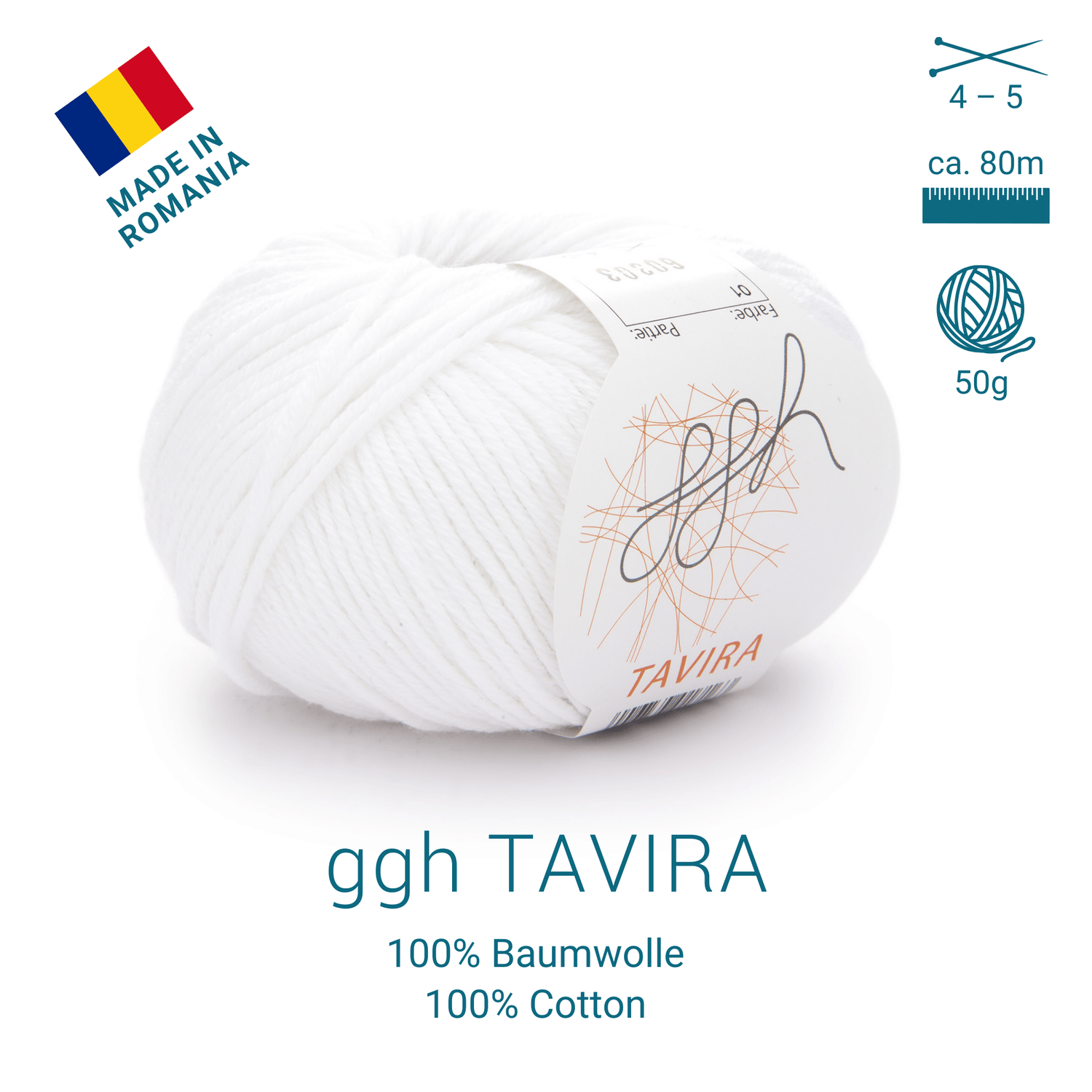 ggh Tavira | 100% Baumwolle | 80m/50g | 001 - Weiß - ggh Wolle