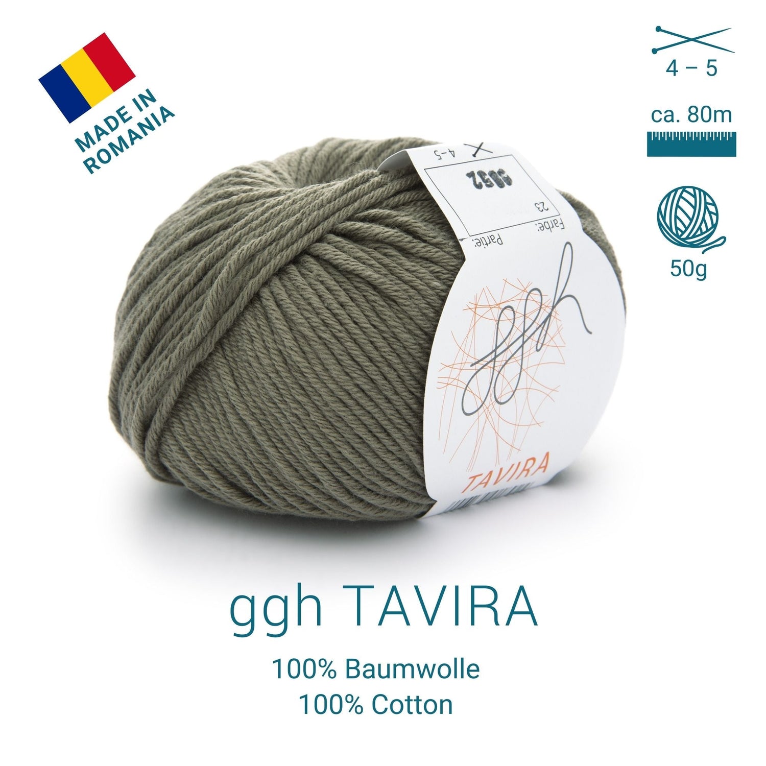 ggh Tavira | 100% Baumwolle | 80m/50g | 023 - Khaki - ggh Wolle