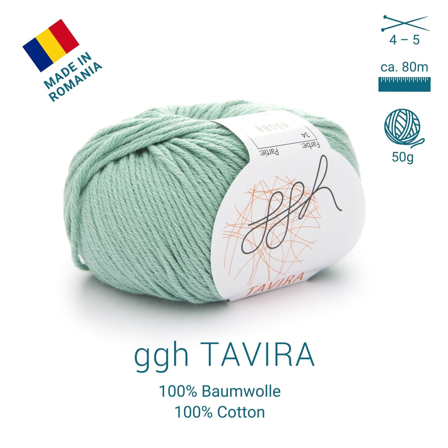 ggh Tavira | 100% Baumwolle | 80m/50g | 034 - Blassgrün - ggh Wolle