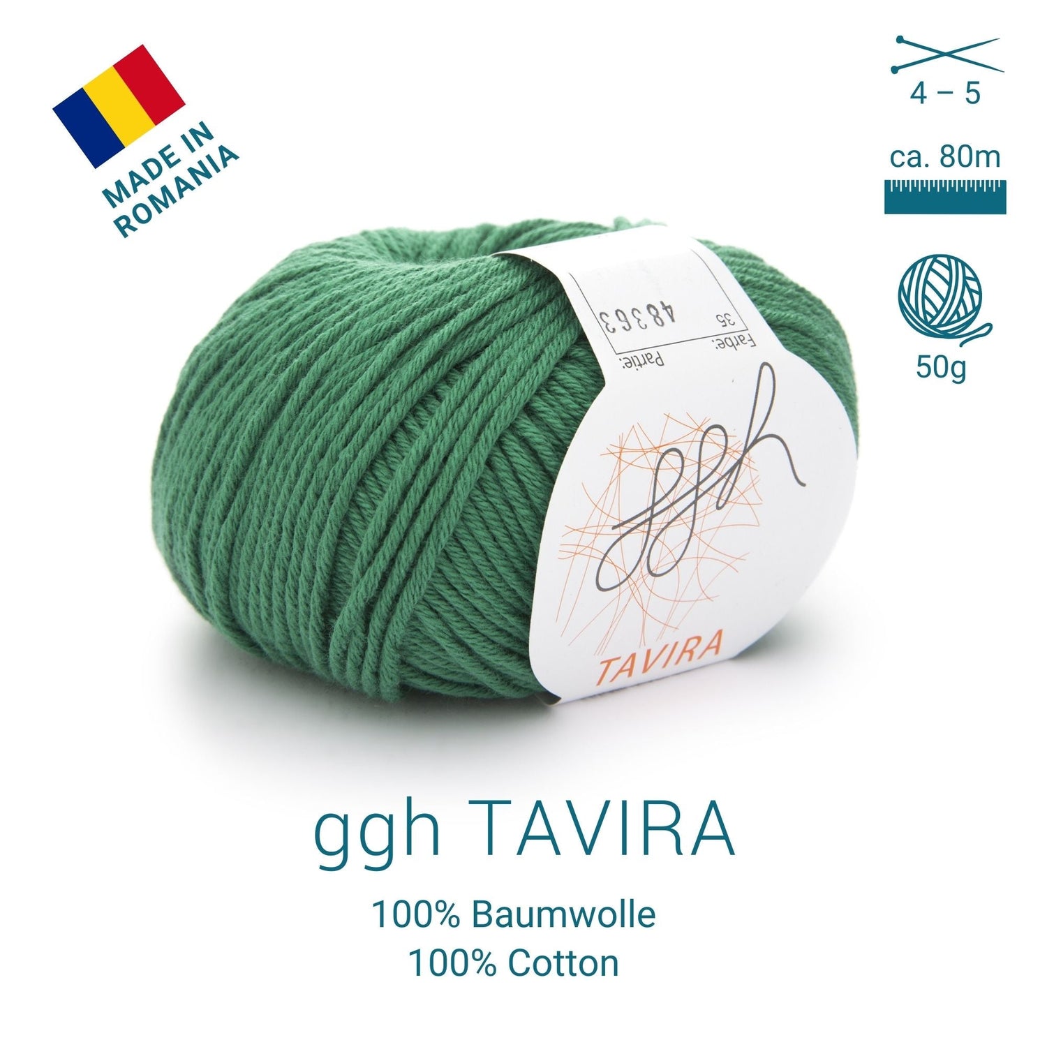 ggh Tavira | 100% Baumwolle | 80m/50g | 035 - Ozeangrün - ggh Wolle