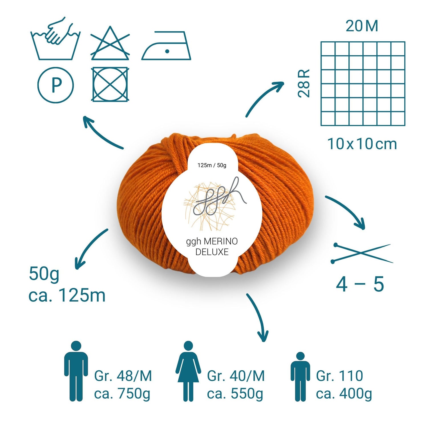ggh Merino Deluxe - 300g Set (6x50g) - 027 - Kürbis - ggh Wolle