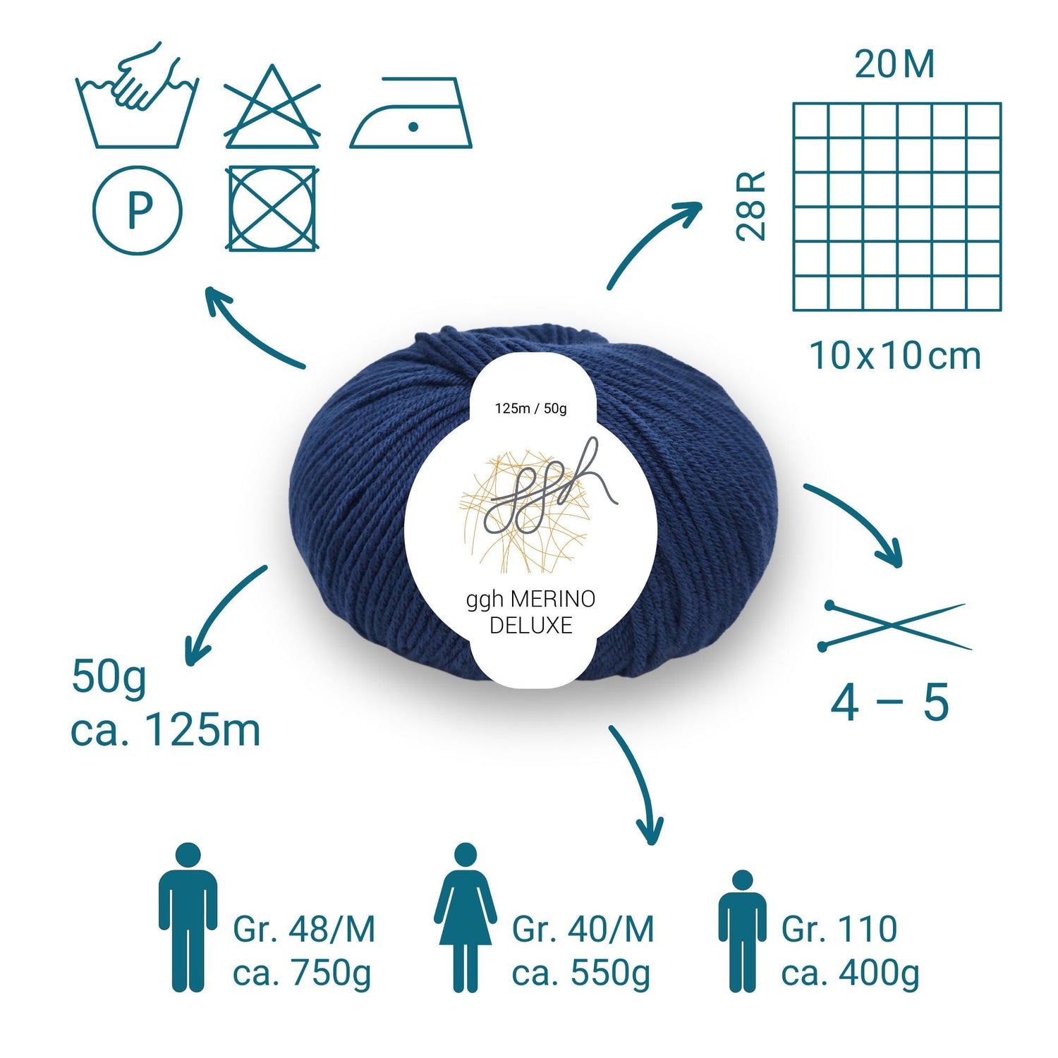 ggh Merino Deluxe - 300g Set (6x50g) - 029 - Marineblau - ggh Wolle