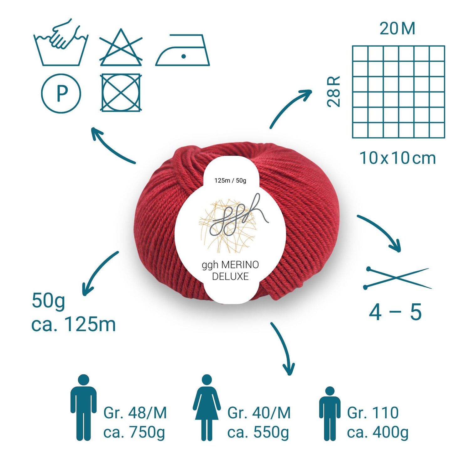 ggh Merino Deluxe - 300g Set (6x50g) - 030 - Kaminrot - ggh Wolle